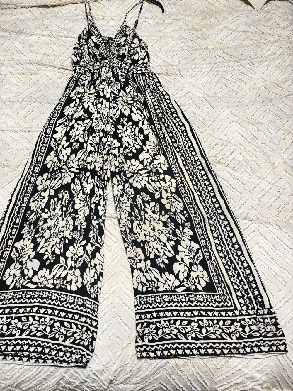 Angie Black & White Floral Wide-Leg Jumpsuit